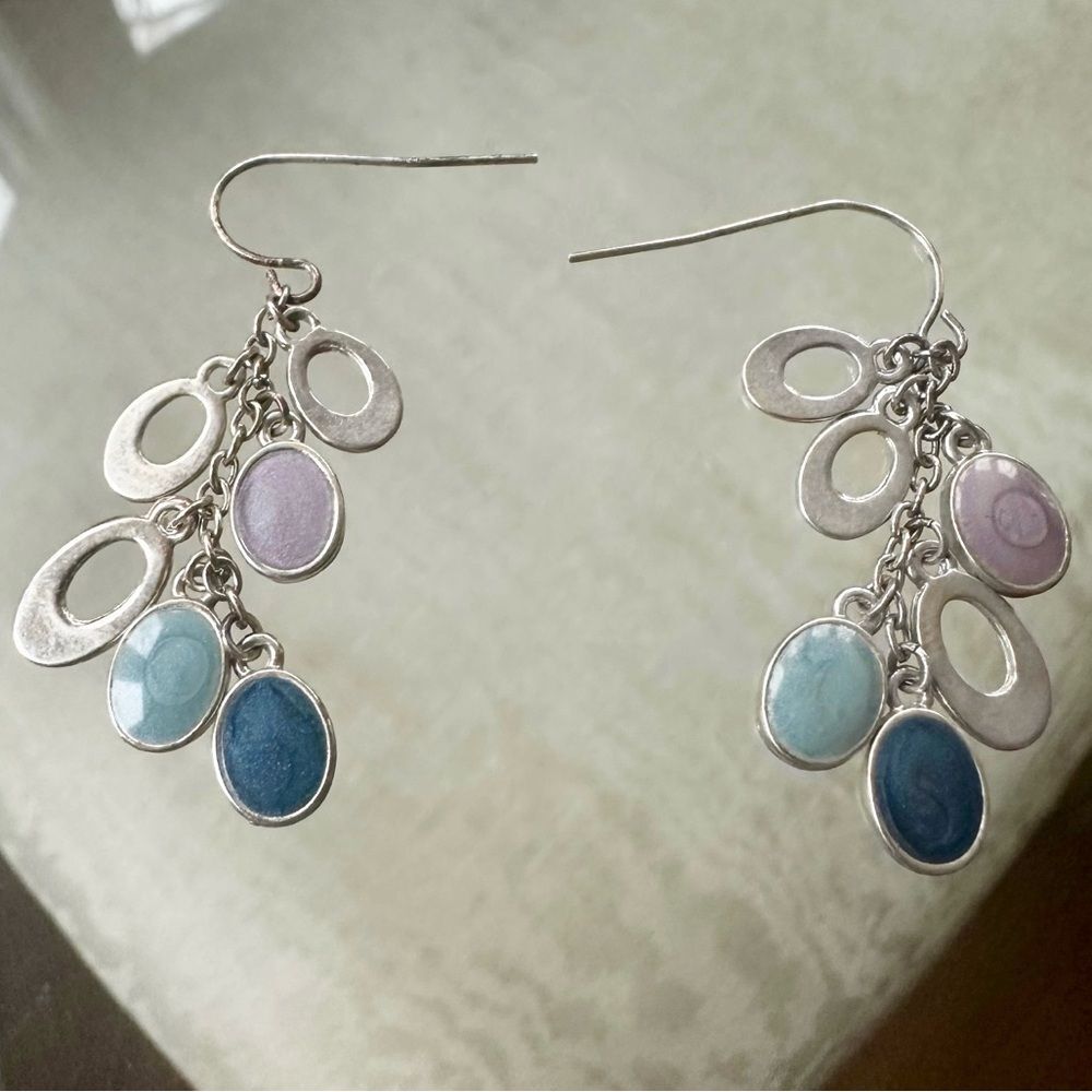 Purple Blue Silver Toned Dangle Earrings